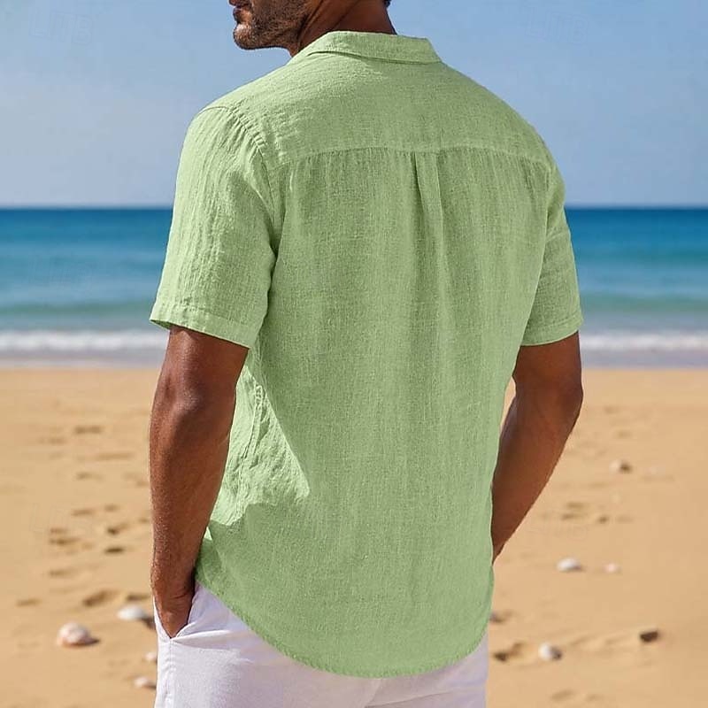 Herren Leinenhemd Sommerhemd Strandbekleidung Knopfhemd Einfach Urlaub Kreuzfahrt Schwarz Weiß Hellgrün Rosa Kurzarm Umlegekragen Sommer Bekleidung 2026 - $22.99 –P8