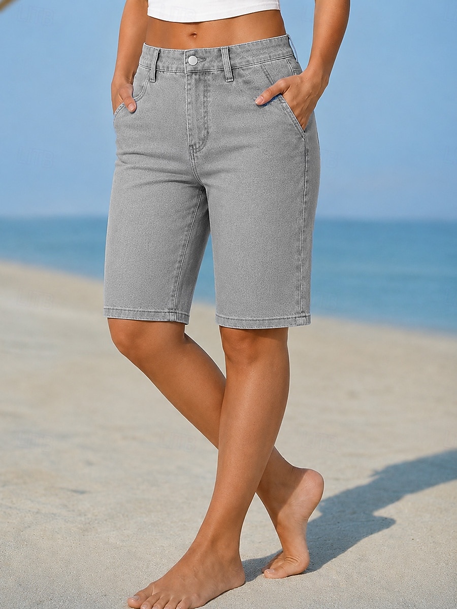 Damen Jeans Jeansstoff Shorts Burmuda Shorts Mode Knielang Hohe Taille Klassisch Komfort Urlaub Formell Hellblau Grau Sommer Frühling Normale Passform 2026 - $15.49 –P4