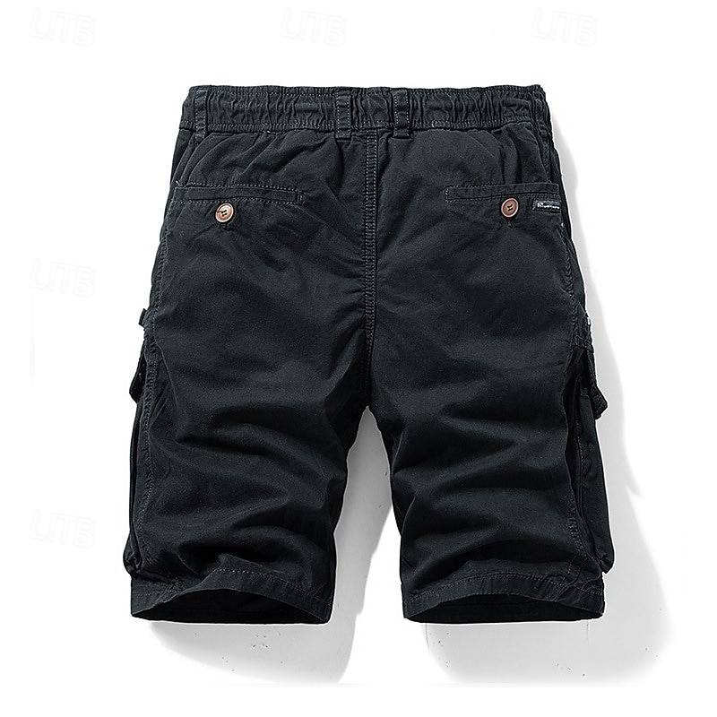 Men's Cargo Shorts Shorts Summer Shorts Drawstring Elastic Waist Multi Pocket Solid Color Plain Comfort Wearable Short Casual Daily Outdoor Fashion Casual Khaki Black Inelastic 2026 - $37.99 –P17