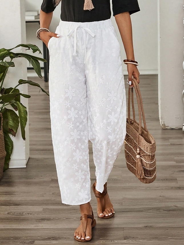 Per donna Pantaloni casual Pantaloni Estivi Pantaloni Corti Vacanza Essenziale Casual Lunghezza alla caviglia Vita Alta Semplice Ricamato Tasca Fascia Elastica Comodo Comodità Morbido Inelastico del 2026 a $37.99 –P4