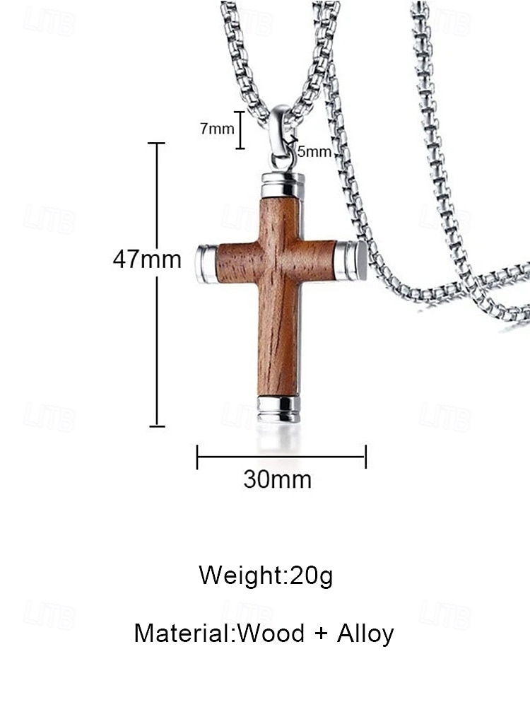 Men's Wooden and Alloy Cross Pendant Necklace Stainless Steel Chain Religious Jewelry Gift for Mature Men Summer Casual Travel Daily Wear 2026 - $18.99 –P7