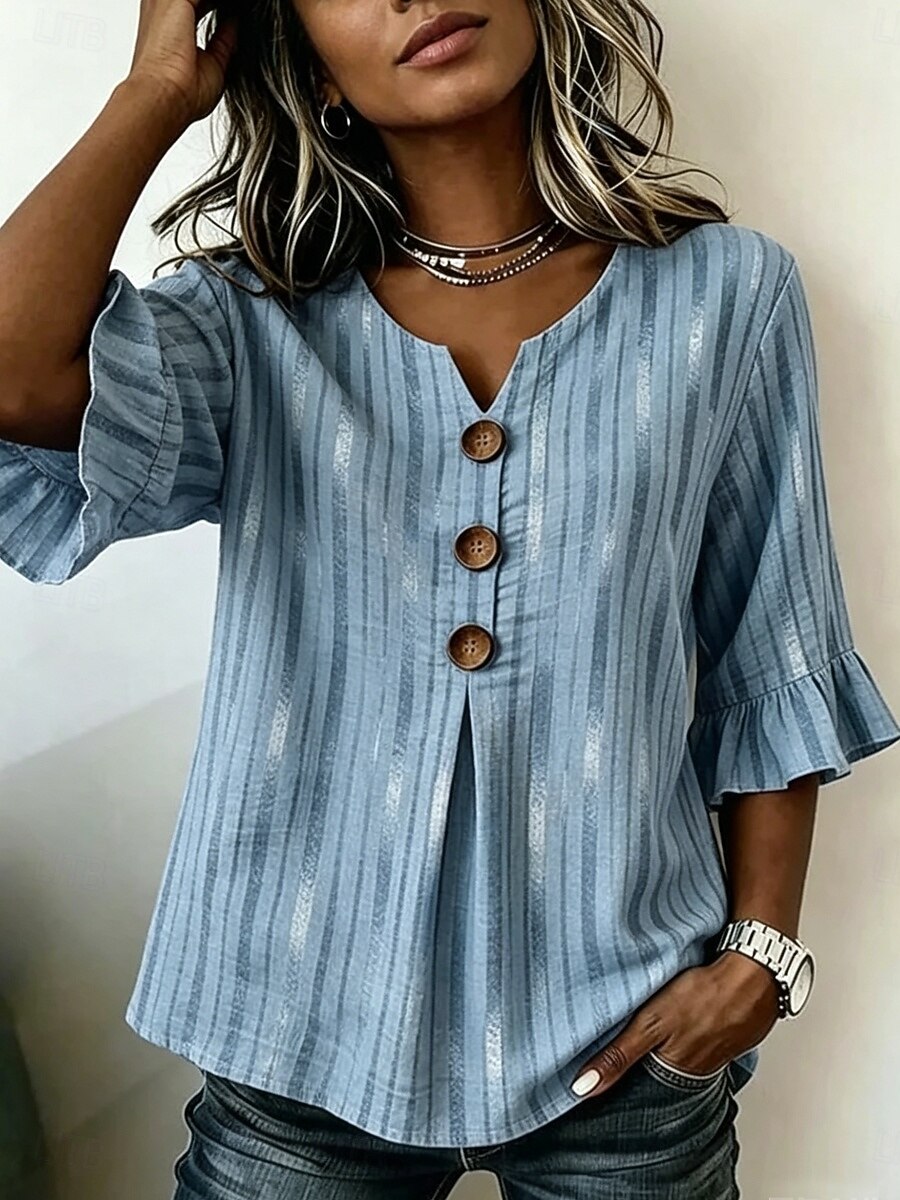 Women's Blouse Buttons Print Floral Graphic Vintage Stylish 3/4 Length Sleeve Crew Neck Regular Tops Casual Daily Going out Blue Green Summer Spring 2026 - $29.99 –P3