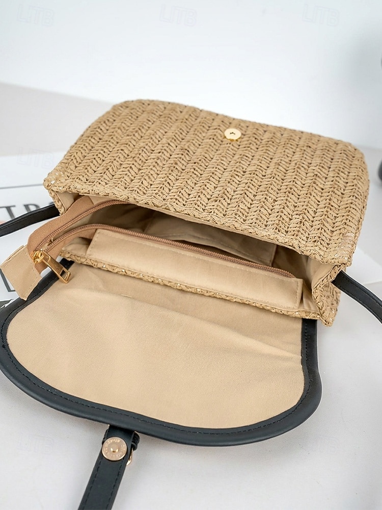 Geantă crossbody boemă pentru femei din paie, geantă de umăr țesută de vară cu curea de umăr reglabilă în culorile fildeș și kaki, geantă ușoară pentru vacanță, călătorii, brunch și purtare zilnică 2026 - $19.99 –P7