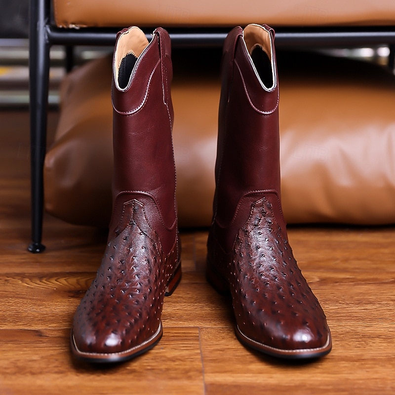 Men's Ostrich Texture Cowboy Boots – Premium Western Leather Boots for Music Festivals, Country Concerts, Outdoor Parties & Bar Nights 2026 - $69.99 –P5