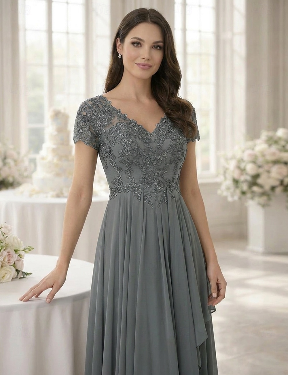 Linea ad A Lunghezza al pavimento Abito da invitata a nozze Abito Formale Abito da sera Abito da cerimonia per signora Manica Corta Scollo a V Elegante Semplice Ospite di nozze Serata Formale del 2026 a $160.99 –P3