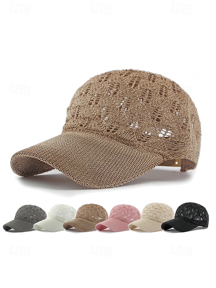 Boné de beisebol feminino de crochê, chapéu de verão respirável em malha de poliéster, boné de renda ajustável, chapéu leve com proteção solar para viagens, caminhadas, jardinagem e uso casual ao ar de 2026 por $14.99 –P6
