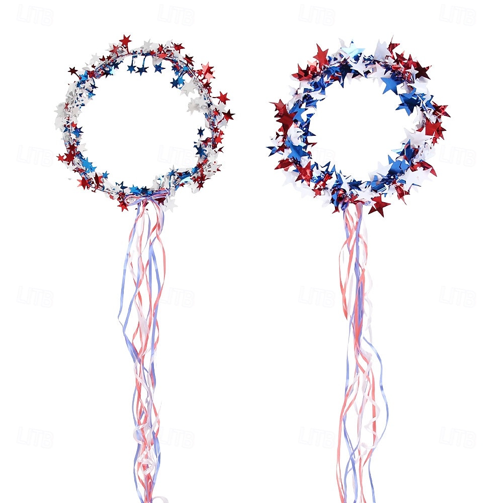 2 PCS Sparkling Americana Star Crown Headbands with Flowing Ribbons, Patriotic Red White Blue Hair Accessories for 4th of July Independence Day, Memorial Day, Veterans Day, Parades, Festivals 2026 - $11.99 –P9