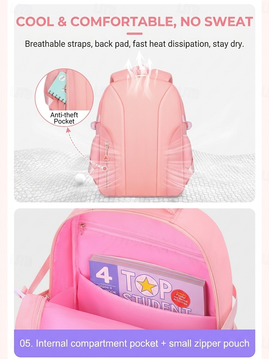 Girls Backpack Set 2PCS Water-Resistant School Backpack with Pencil Bag, Large Capacity Multi-Pocket Polyester Bookbag, Reflective Safety Strips, Pink Purple Off-White, Ideal for Elementary Middle Sch 2026 - $32.99 –P10