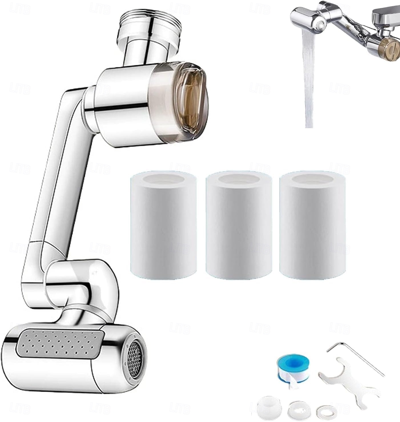 1080° drehbarer Wasserhahnaufsatz mit nach oben gerichtetem Gesichtsnebel, 4 Wassermodi, Spülbecken-Luftsprudler mit integriertem Filter, Messing-Armaturenaufsatz mit Roboterarm, universeller 2026 - $25.99 –P1