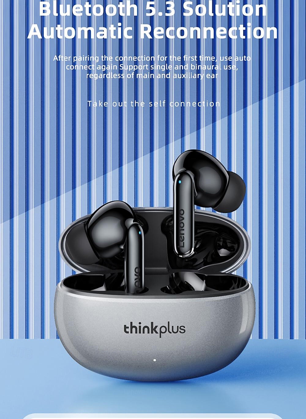 Lenovo thinkplus Wireless Earbuds, Bluetooth 5.3 Headphones with Noise Cancelling, HiFi Stereo TWS In-Ear Earphones with Mic, Charging Case, Sport Earbuds for iPhone and Android, Grey & Black 2026 - $35.99 –P24