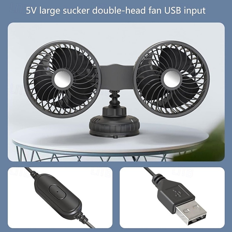 Dubbele ventilator voor in de auto met zuignap, 360° draaibare koelventilator voor voorruit en dashboard, draagbare elektrische luchtcirculator, stille ventilator voor sedan, SUV, camper, vrachtwagen 2026 - $64.99 –P5