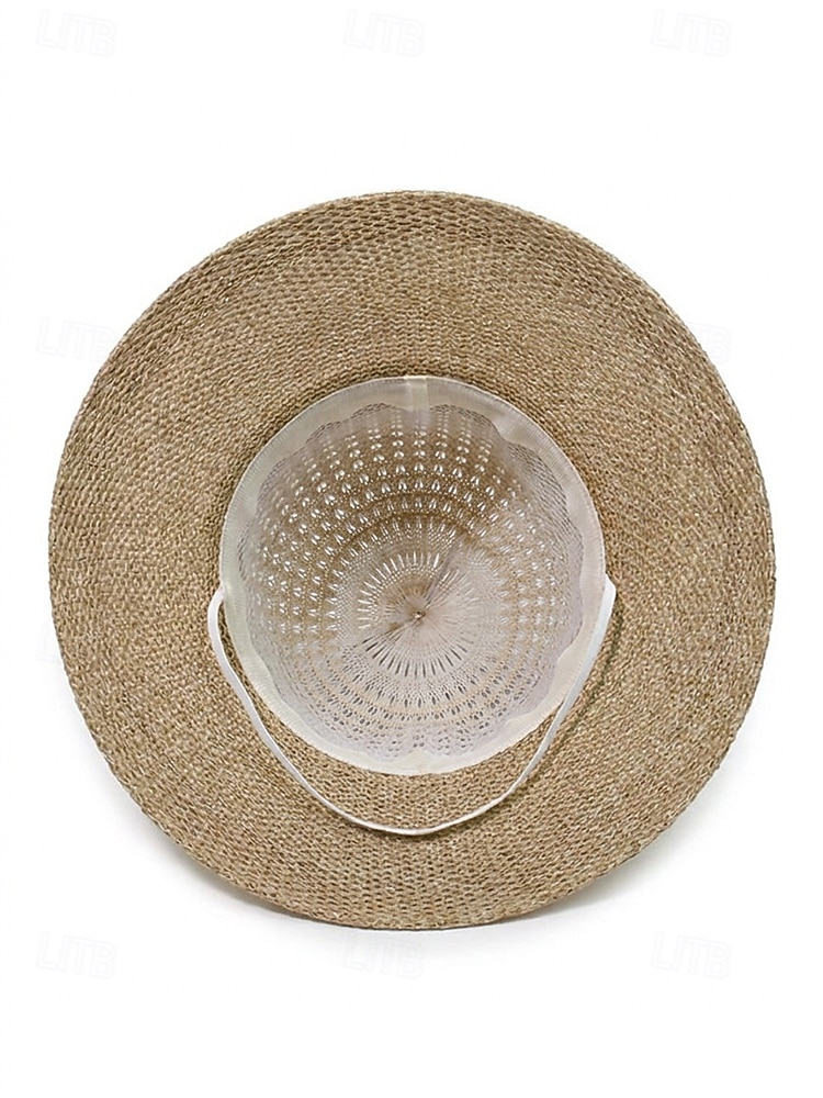 Chapéu de sol feminino de aba larga em tecido trançado com laço, elegante chapéu de palha multicolorido para o verão, chapéu leve para praia, férias, proteção solar, viagens e atividades ao ar livre. de 2026 por $11.99 –P7