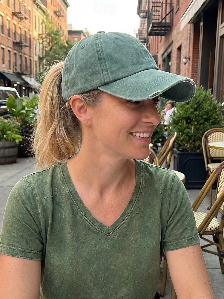 Cappellino da baseball da donna in cotone lavato con coda di cavallo, cappello regolabile multicolore per chignon disordinato, cappellino estivo casual per viaggi, attività all'aperto, uso quotidiano del 2026 a $11.99 –P4