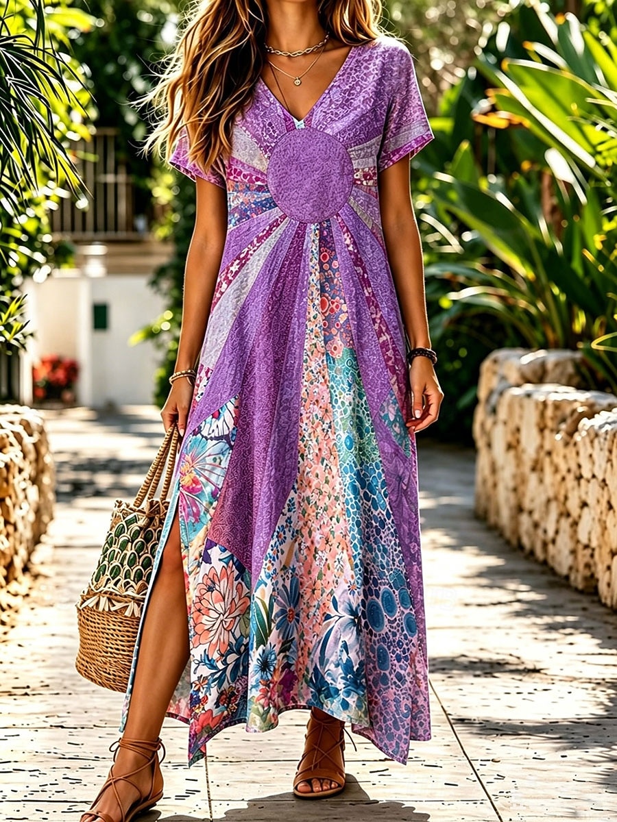 Per donna Abito Midi Vestito T-Shirt Abito a trapezio Casual Vestibilità regolare Floreale Grafico Manica Corta Scollo a V Blu Rosa Viola Arancione Estate Primavera del 2026 a $27.99 –P3