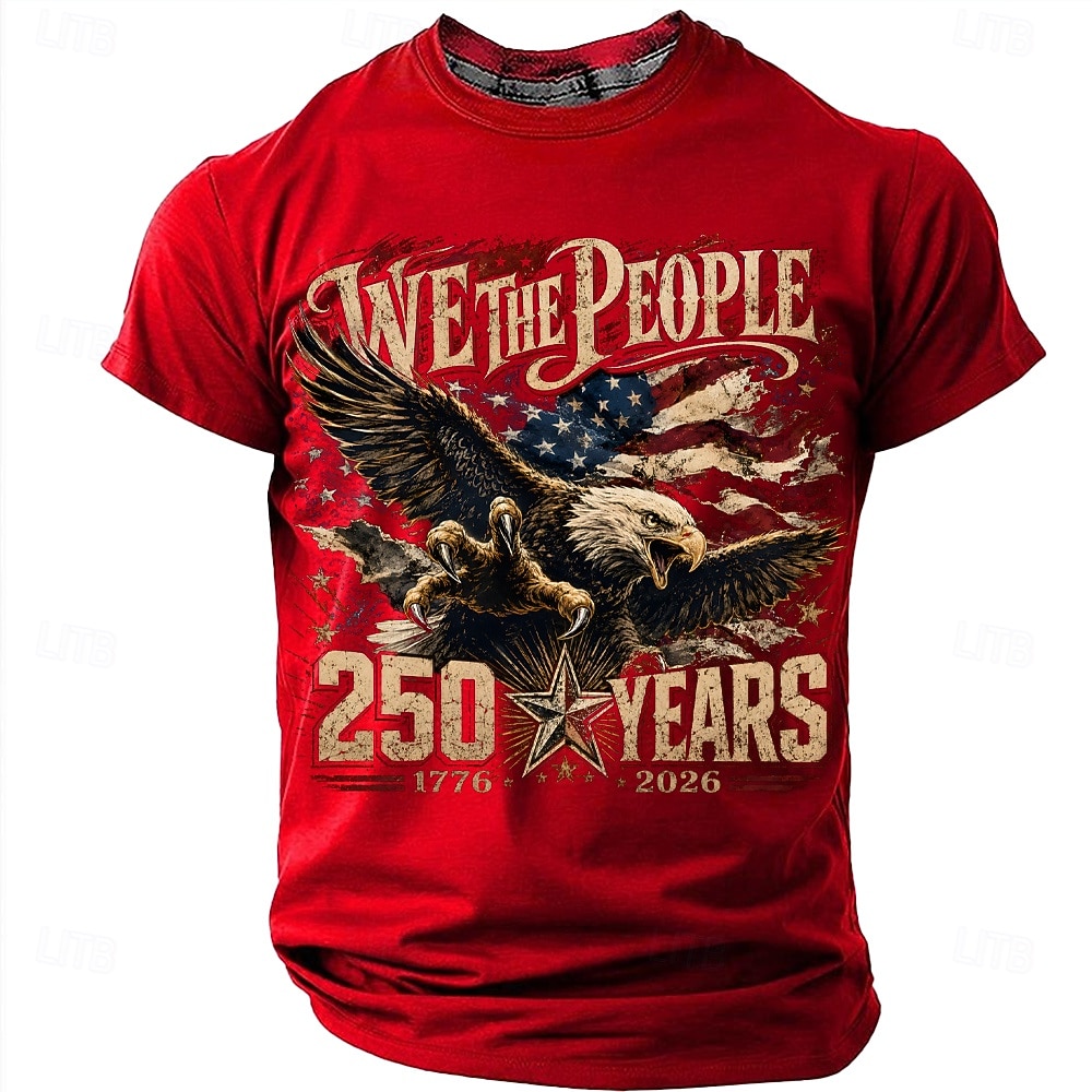 Herren 250. Jubiläum Patriotische Adler American Flag 1776 2026 Graphic T-Shirt Kurzarm Rundhals Sommer Street Top 2026 - $19.99 –P1