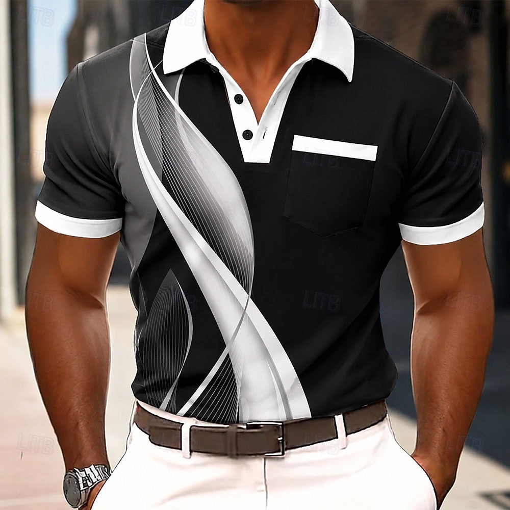 Per uomo Geometrico Linea Polo Manica Corta Magliette polo Camicie con Colletto Business Casual All'aperto Athleisure Abbigliamento quotidiano Tasca Stampa 3D Bottoni Estate Primavera Blu Nero Rosso del 2026 a $24.99 –P3