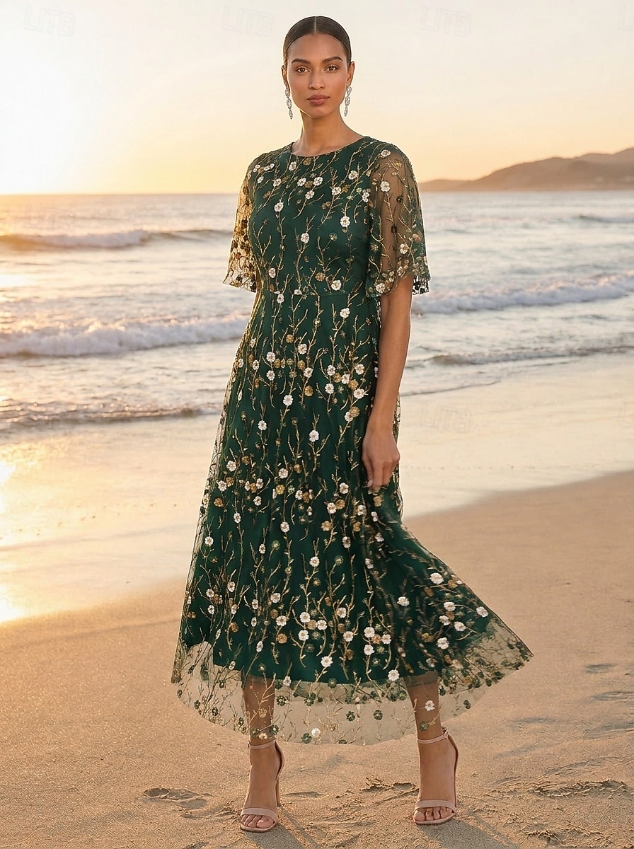 mother of the bride dresses tea length beach wedding Stacees Tea-Length Ruffle Mother of the Bride or Groom Dress with Chiffon Twisted Waist Jacket