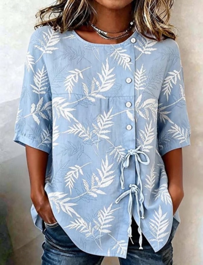Pasqua Per donna Camicia Elegante Bohemien Vacanza Manica Corta Top Regolari Casuale Blu Verde primavera Bianco Azzurro cielo Verde Estate Primavera del 2026 a $24.99 –P3