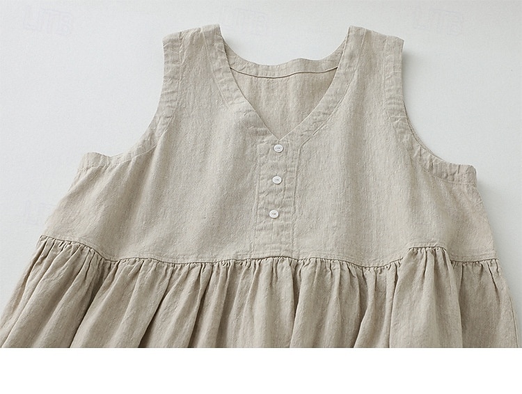 نسائي فستان ميدي 100% Cotton عتيق مناسب للبس اليومي فضفاض صالح سهل بدون كم V رقبة هيذر أخضر عسكري الصيف الربيع 2026 - $18.49 –P16