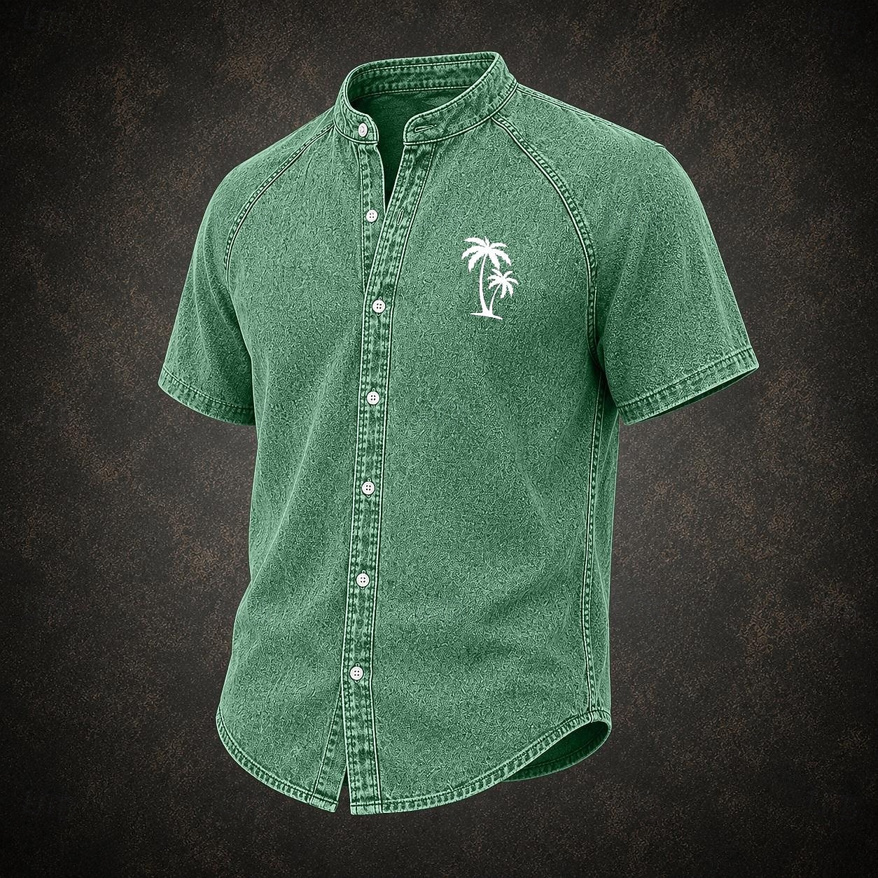 camicia da uomo softfade™ camicia casual camicia in denim camicia acid wash capo tinto rosa verde kaki grigio azzurro manica corta tinta unita colletto alla coreana abbigliamento casual quotidiano del 2026 a $31.99 –P1