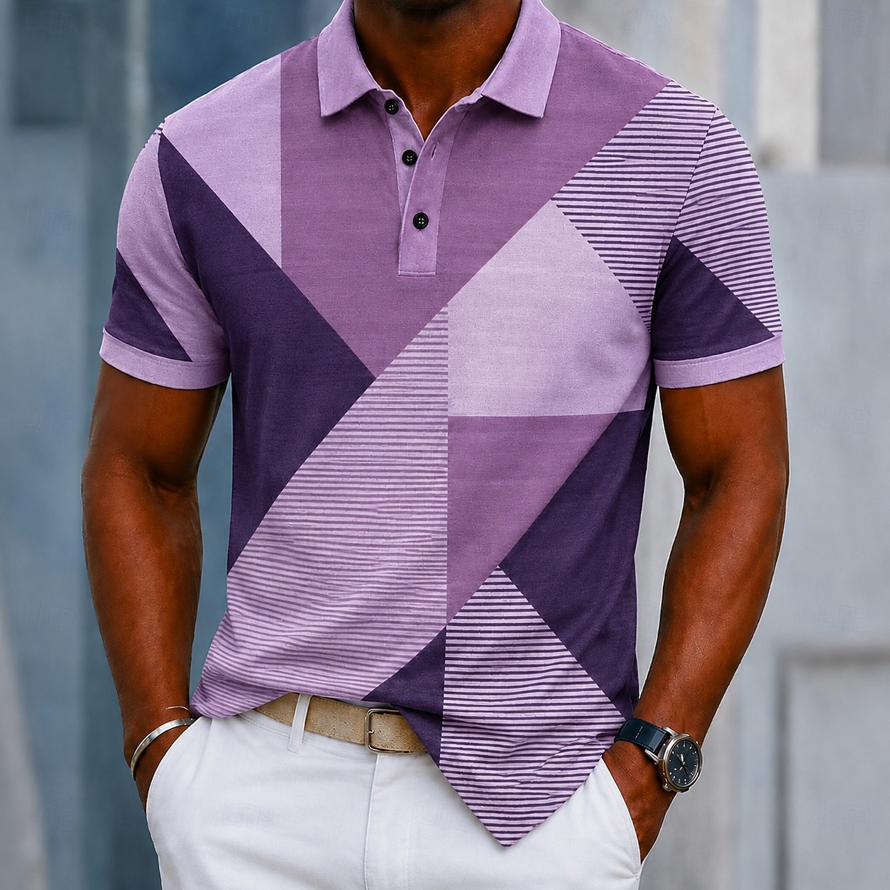 Men's Color Block Geometic Polo Shirts Short Sleeve Polo Shirts Collared Shirts Casual Athleisure Daily Wear 3D Print Buttons Breathable Mesh Spring & Summer Blue Purple Brown 2026 - $22.99 –P3
