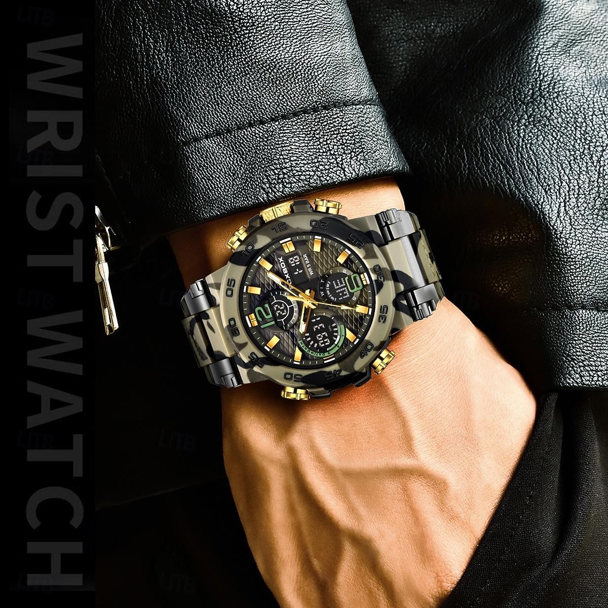 Foxbox heren militair sporthorloge, camouflage tactisch 50m waterdicht analoog digitaal horloge met dubbele display, quartz uurwerk, alarm, chronograaf en datumweergave, robuust outdoor polshorloge 2026 - $33.99 –P7