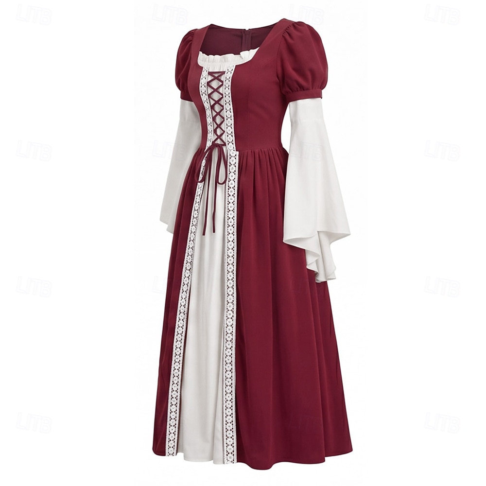 Retro Vintage Medieval Renaissance Floor Length Dress Long Sleeves ...