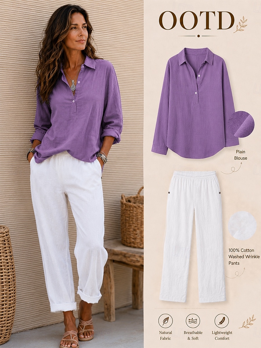 Dames zomerbroek van 100% katoen, chino, vakantie, streetwear, basic, lange broek, middelhoge taille, effen, zakken, comfortabel, lichtgewicht, ademend, niet-elastisch, dagelijks gebruik, outdoor, vakantie, blauw, kaki, wit, groen, zomer 2026 - $18.49 –P1