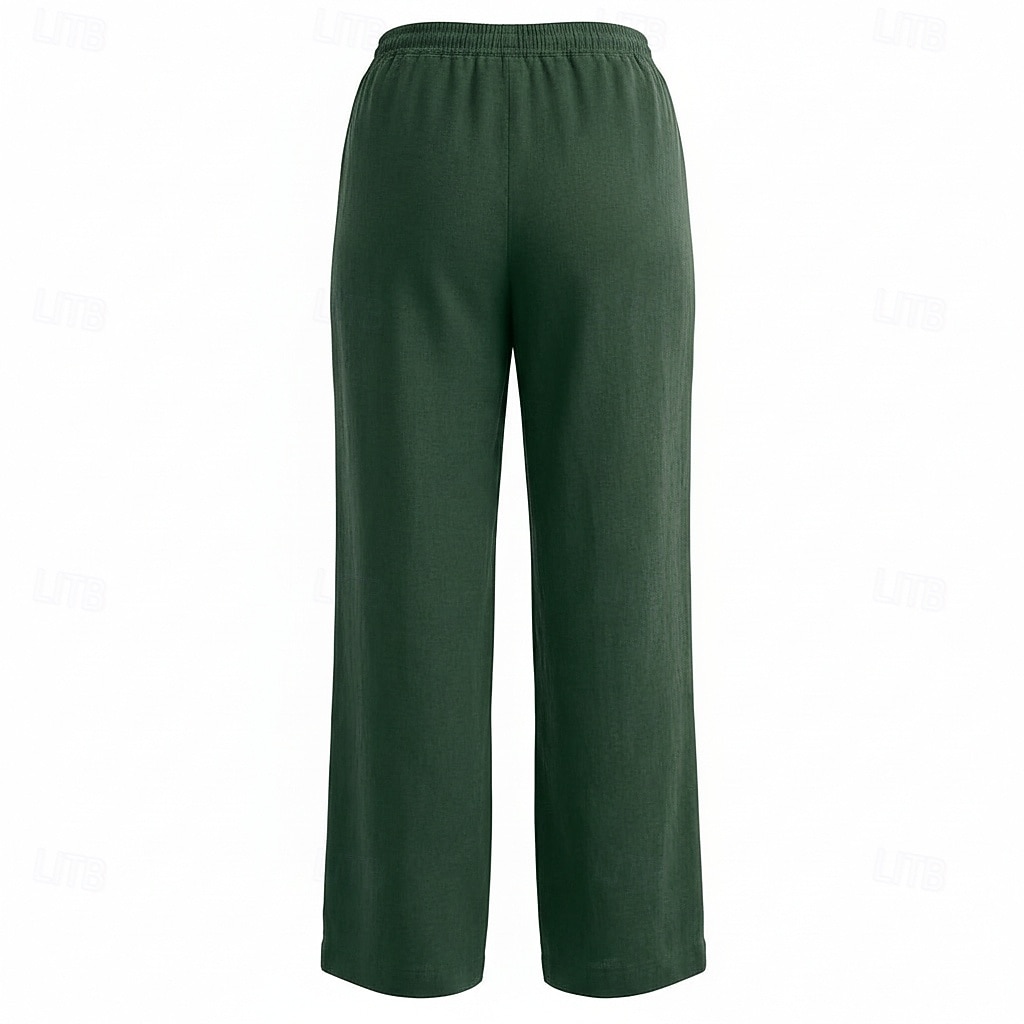női bő szárú vászon culotte középderekú, teljes hosszúságú, húzózsinóros, zsebes, vakációs bordó, mélyzöld 2026 - $49.99 –P15