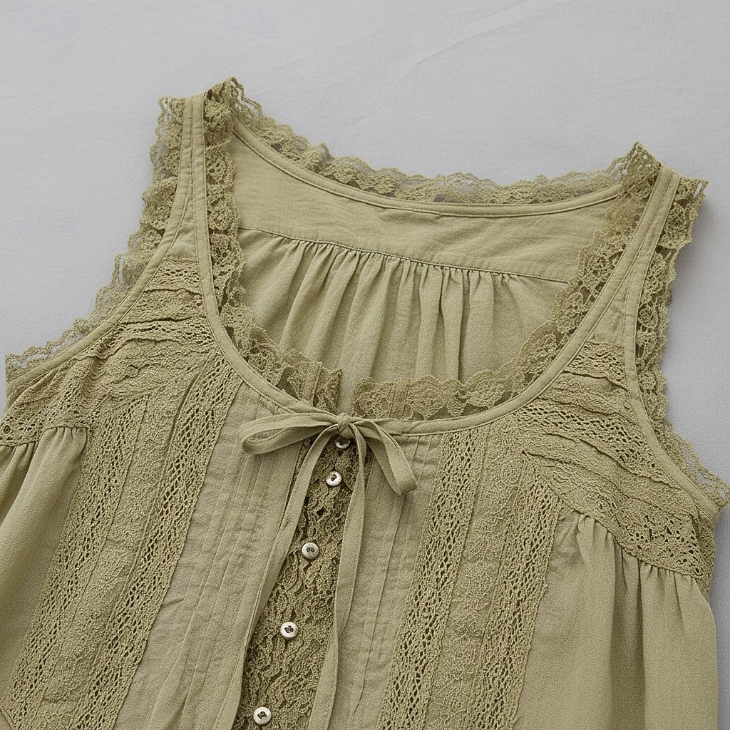 Women's Lace Splicing Top Cami Top Jacquard Tie Front Lace Trim Elegant Bohemia Active Sleeveless Crew Neck Square Neck Scoop Neck Long Tops Casual Red Dark Green Green Apricot Summer Spring Fall 2026 - $36.99 –P7