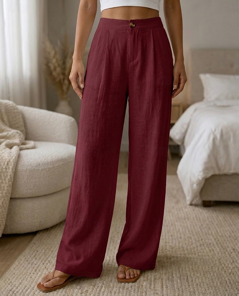 Naisten Leveä reisi Rento arki Täyspitkä Korka vyötärö Tavallinen Hengittävä Mikrojoustava Loma Muodollinen Valkoinen purppura Tumma harmaa Aprikoosi Kesä Kevät Loose Fit 2026 - $26.99 –P3