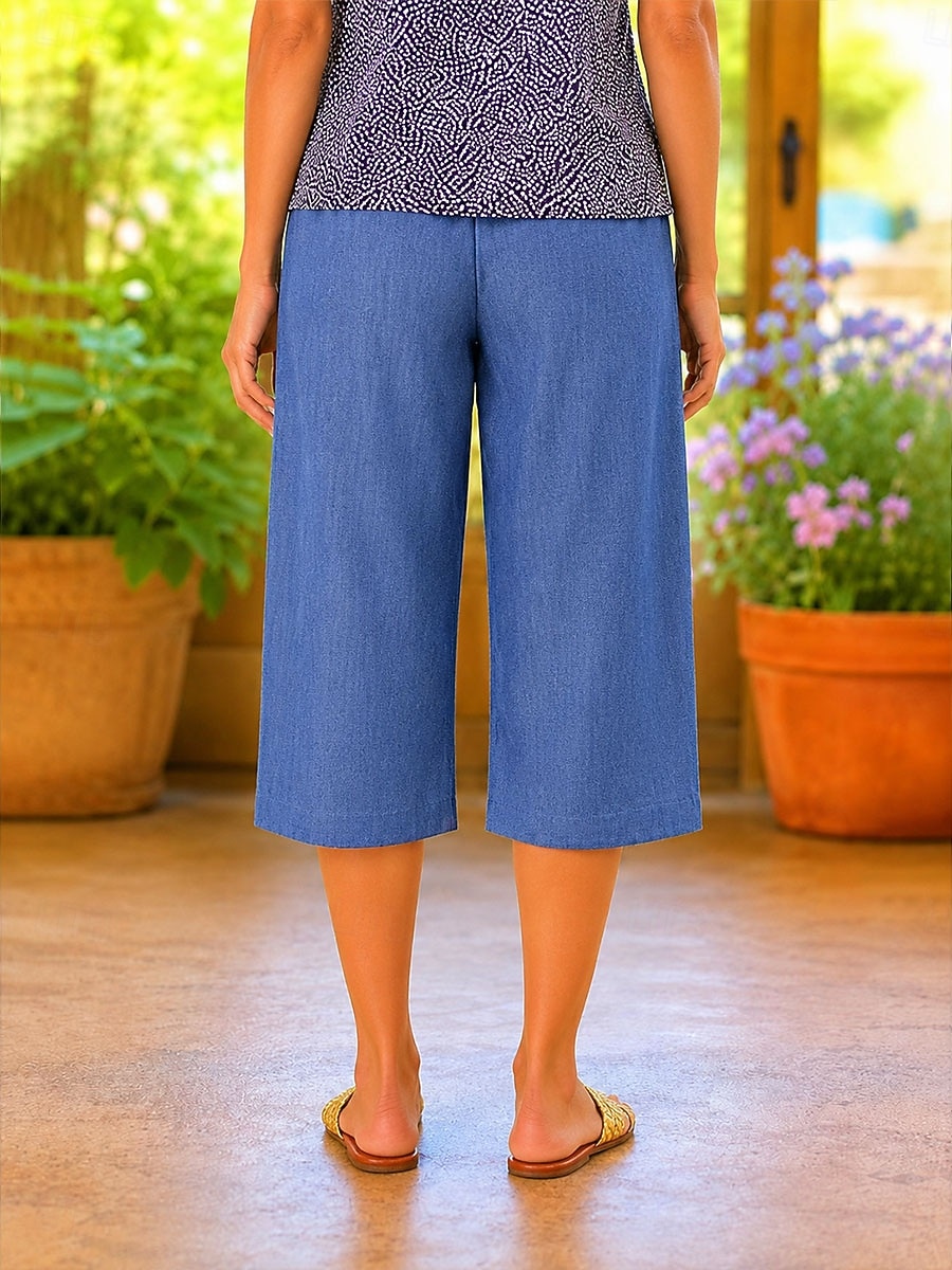 Damen Jeans Jeansstoff Caprihose Urlaub Basic Wadenlang Hohe Taille Einfach Elastischer Bund Komfort Bequem Atmungsaktiv Unelastisch Urlaub Formell Alltagskleidung Blau Sommer Frühling Normale 2026 - $32.99 –P4