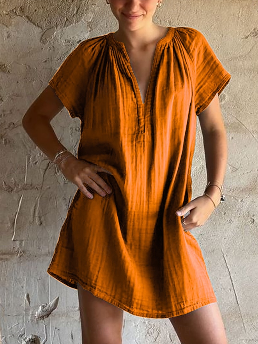 knee length casual summer dresses Women's Solid-Color Short-Sleeve Lace-Panel Knee-Length Weekend Daily Wear The sleeveless and spaghetti strap cuts allow easy movement Women's Twist Front V Neck