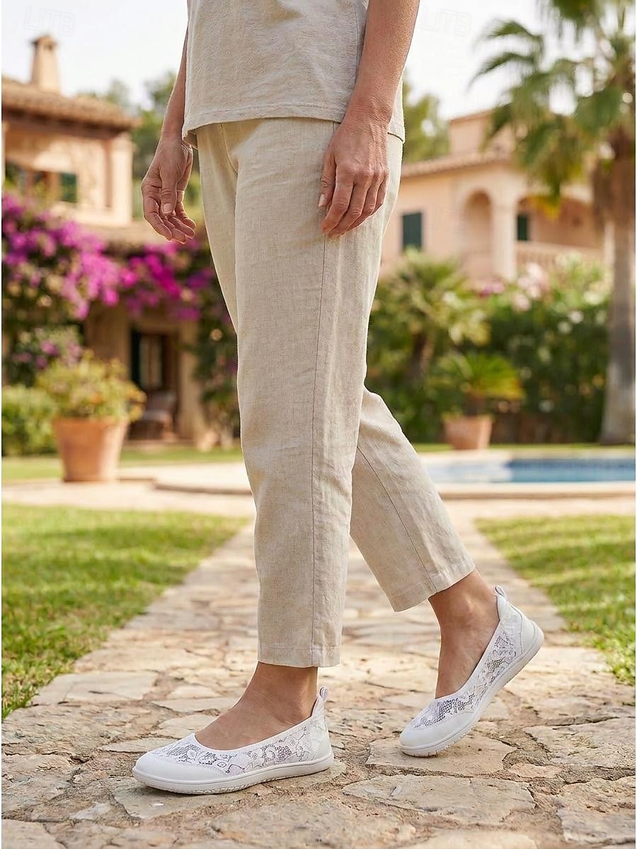 Women's White Wide Width Lace Slip On Sneakers – Breathable Floral Mesh Walking Shoes with Extra Wide Toe Box, Lightweight Flexible Sole and All-Day Comfort for Travel and Everyday Wear 2026 - $29.99 –P7