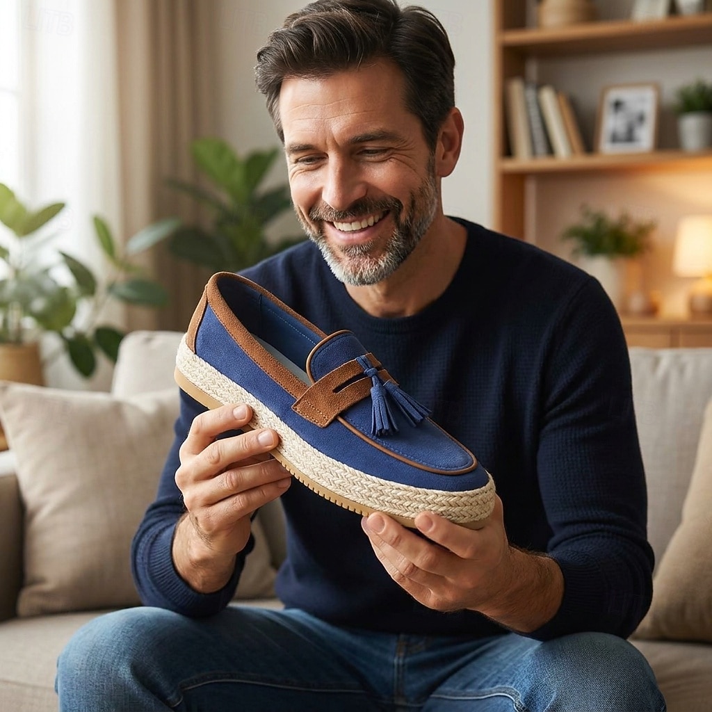 Men's Blue Tassel Espadrille Loafers – Lightweight Slip-On Resort Shoes, Old Money Casual Footwear for Cruises, Beach Vacations and Weekend Getaways 2026 - $34.99 –P6