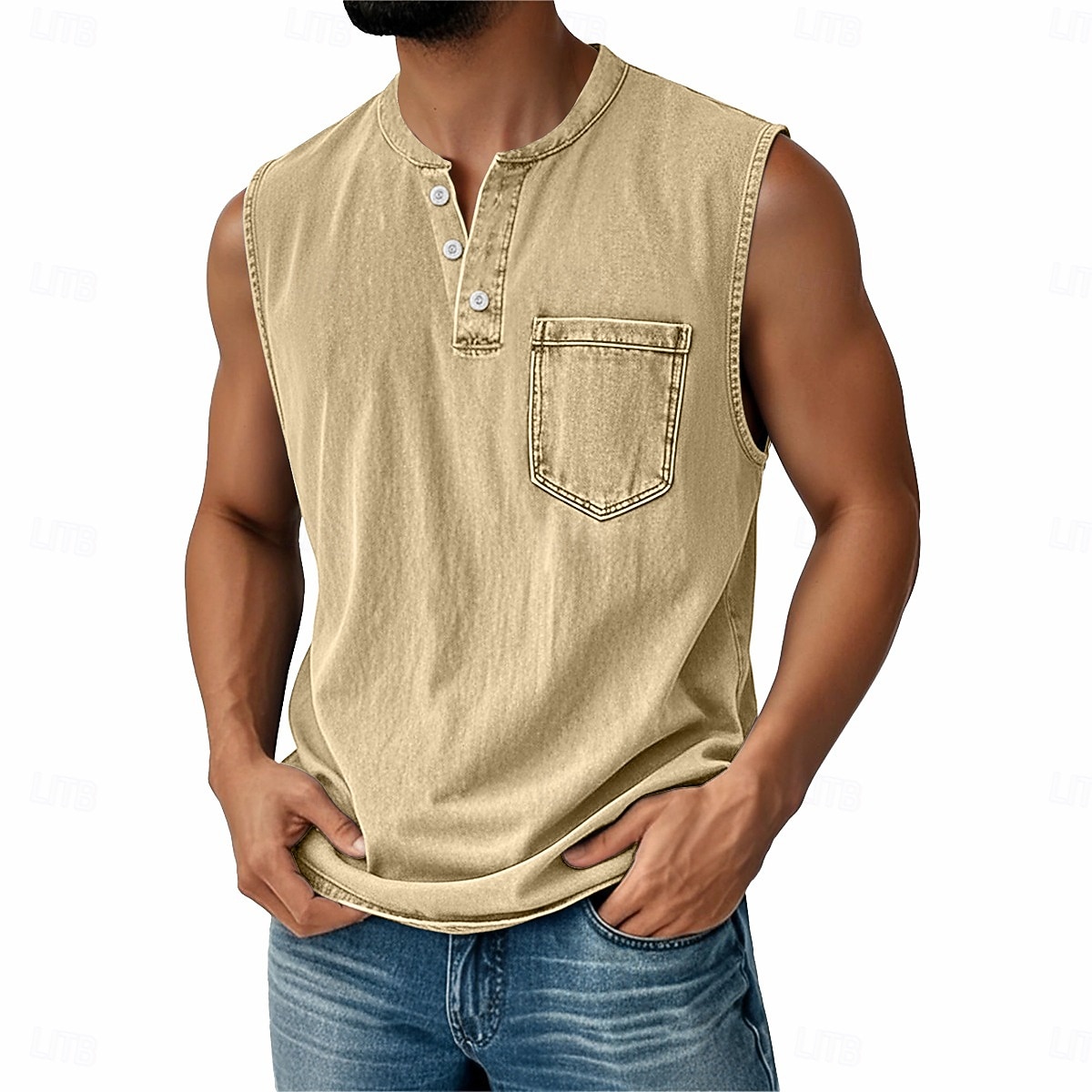 SoftFade™ Men's Vintage Vest Top 100% Cotton Acid Wash Undershirt Sleeveless Henley Shirt Summer Fall Plain Classic Vacation Street Black Top Tee for Men 2026 - $23.99 –P2