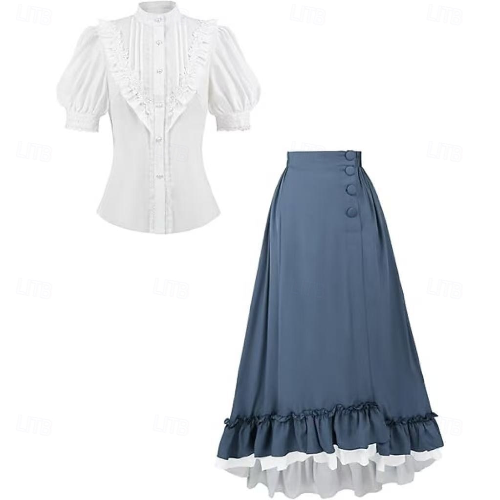 Setti Retro / vintage Renessanssi Cottagecore Epäsymmetrinen Nilkkapituinen Hameet Pusero / hame Pitkähihainen Lempeä nainen Naamiaispuku Naisten Fantasia Karnevaali Juhla Renessanssin messut Aikuiset 2026 - $92.99 –P14