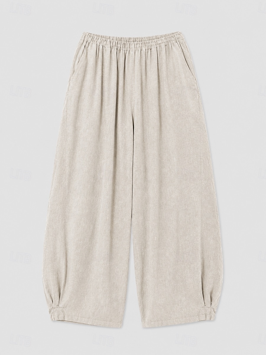 pantaloni de vară din in pentru femei, talie medie, lungime completă, buzunar, talie elastică, culoare vară, alb, negru, bleumarin închis, kaki, toamnă 2026 - $49.99 –P5