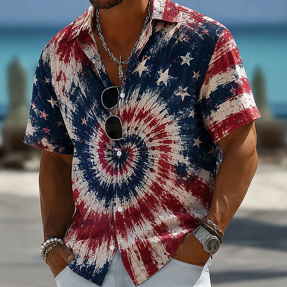 2026 250.º Camisa de Hombre con Estrella Tie Dyed y Bandera Americana Camisa de Verano Camisa de Botón Manga Corta Patriótica Festival al Aire Libre Verano Primavera Cuello Abierto Impresión 3D 2026 - $25.99 –P3