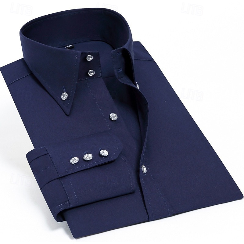 Herr Skjorta Spearpoint krage skjorta Button Down skjorta Slät Ledigt Dagligen Svart Vit Rubinrött Mörk marin Långärmad Spread-krage Vår Vår & Höst Kläder Button-Down 2026 - $31.99 –P10