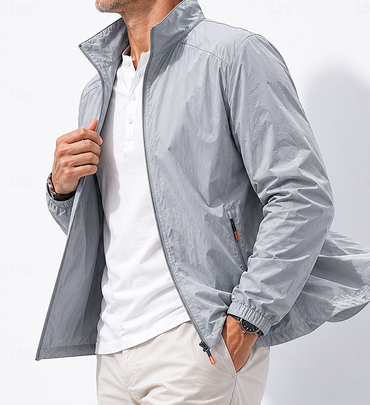 Men Lightweight Jacket Casual Sun Protection UV Protection Slim Spring & Summer Spring Casual Daily Outdoor Stand Collar Regular Dark Blue Grey Jacket 2026 - $57.99 –P2