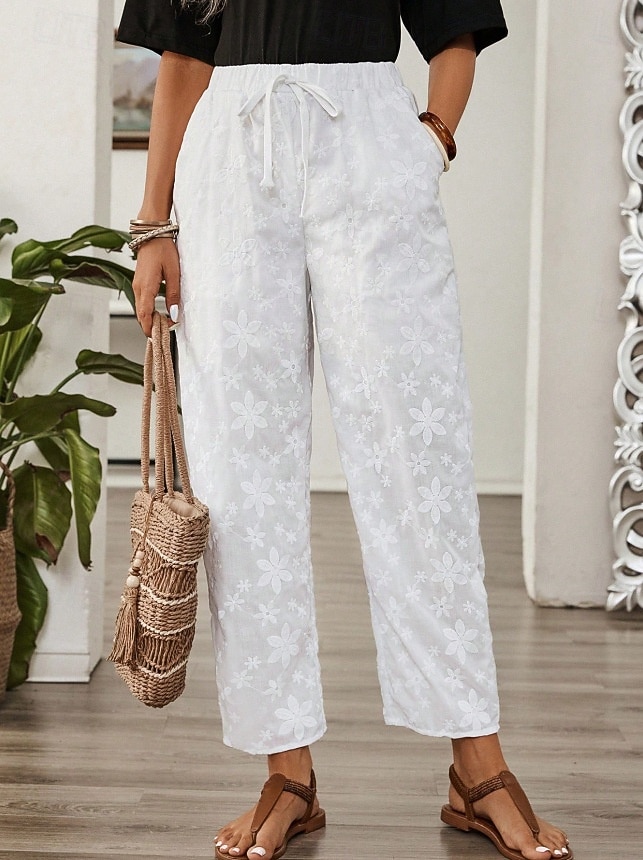 Per donna Pantaloni casual Pantaloni Estivi Pantaloni Corti Vacanza Essenziale Casual Lunghezza alla caviglia Vita Alta Semplice Ricamato Tasca Fascia Elastica Comodo Comodità Morbido Inelastico del 2026 a $37.99 –P3