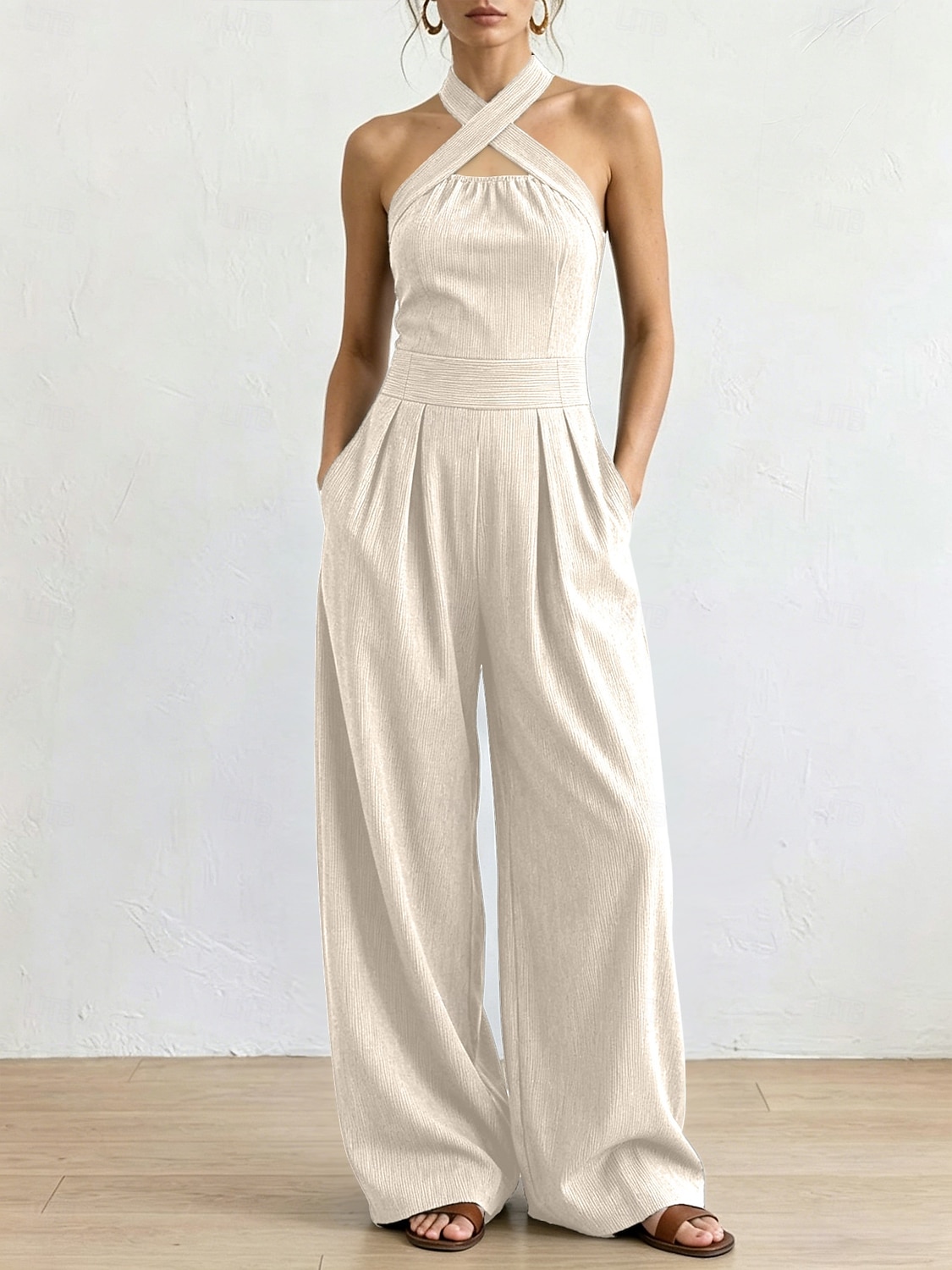 Women's Jumpsuit Elegant Full Length High Waist Plain Inelastic Vacation Formal Black White Wine Navy Blue Summer Spring Regular Fit 2026 - $39.99 –P1