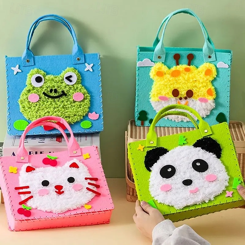 Bolso de mano creativo para pintar con hilo para niños, paquete de 3/6 bolsos de fieltro con animales surtidos al azar, bolso de mano de costura hecho a mano, arte educativo &Actividad manual, lindos 2026 - $29.99 –P4