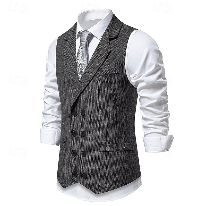 Goldene Zwanziger 1920er Retro Vintage Weste Der große Gatsby Doppelreihiger Verschluss Fischgrät-Tweed Gekerbtes Revers Kostüm Herren Wiederbelebung Hochzeitsfeier Alltagstauglich Erwachsene Weste 2026 - $40.99 –P6