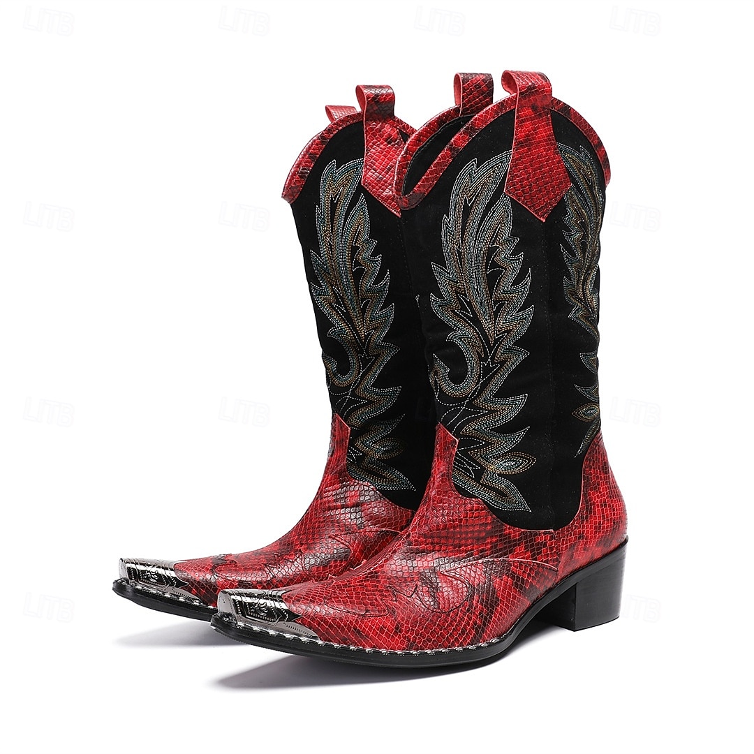 męskie czerwone haftowane kowbojskie buty – zabytkowe, westernowe buty do jazdy konnej, designerskie obuwie na rodeo, koncerty country, festiwale muzyczne i występy sceniczne 2026 - $159.99 –P3