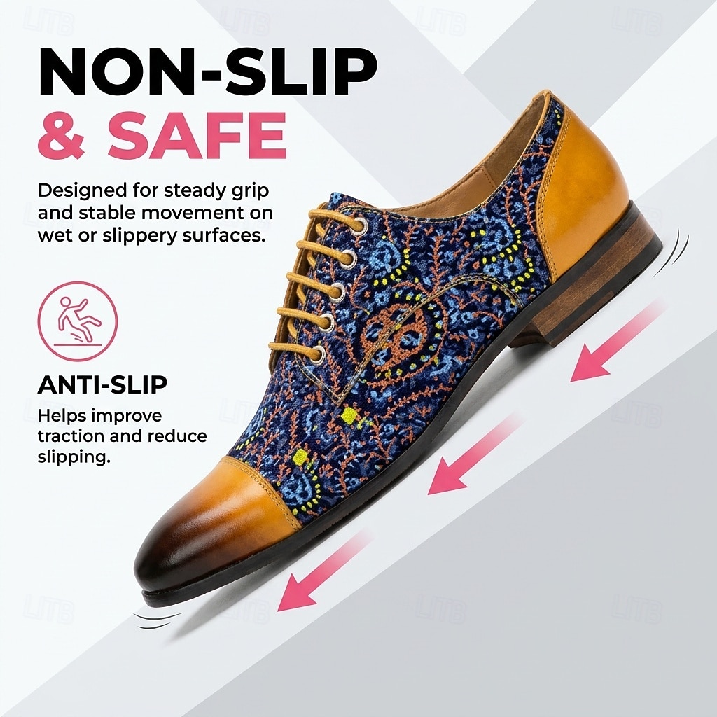Men's Floral Print Oxford Dress Shoes, Handmade Leather Business Casual Shoes, Fashion Statement Footwear for Weddings, Parties, Formal Events 2026 - $109.99 –P3