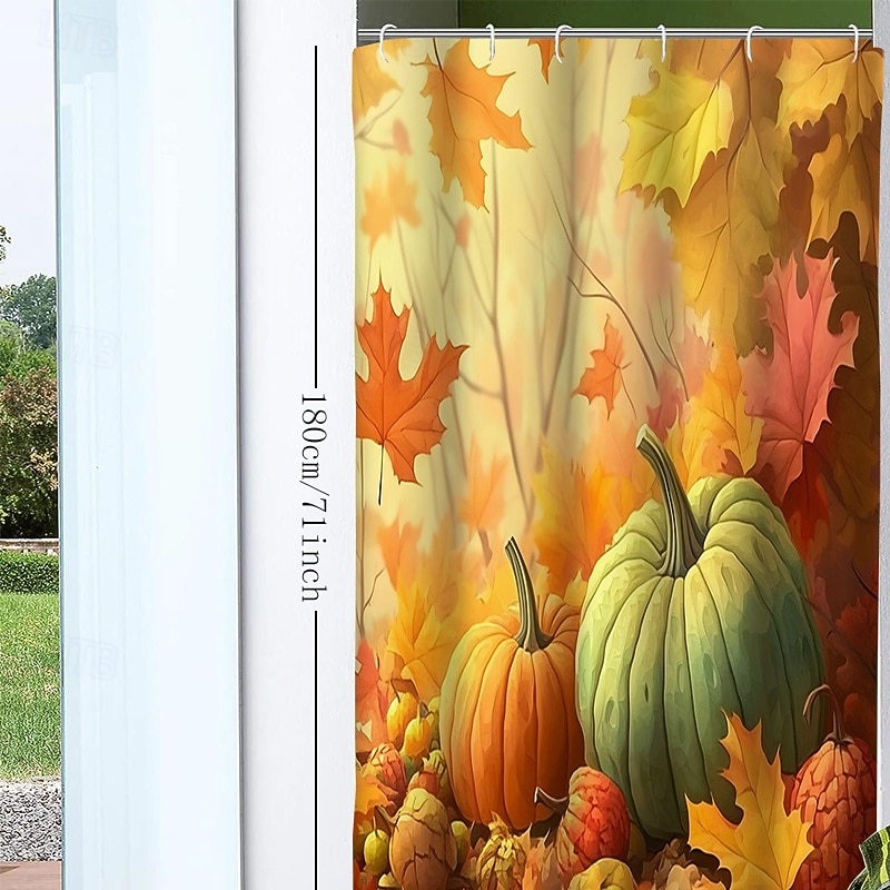 Autumn Harvest Festival Pumpkin Leaf Printed Shower Curtain, Waterproof Fabric Bathroom Decor with 12 Plastic Hooks, Machine Washable 2026 - $26.99 –P6