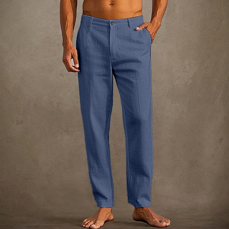 Hombre Pantalones de lino Pantalones Pantalones de verano Pantalones de playa Bolsillo Plano Comodidad Transpirable Vacaciones Diario Festivos Hawaiano Boho Negro Blanco 2026 - $29.99 –P12