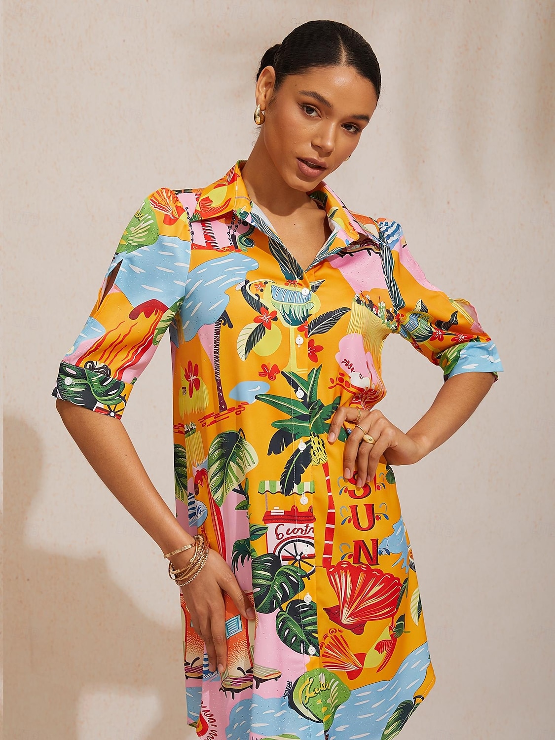 Rochie tip cămașă din satin mătăsos Summer Escape 2026 - $91.99 –P3